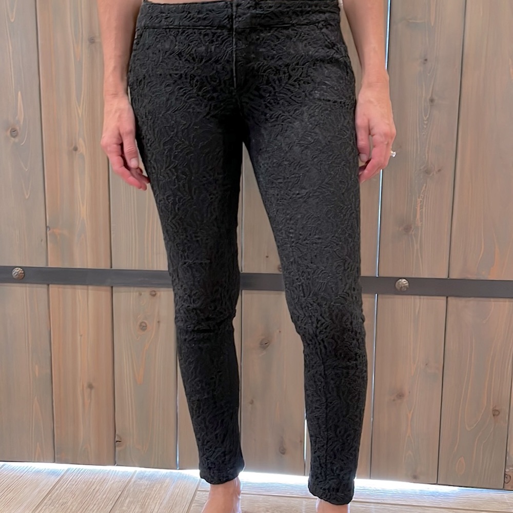 Low Rise Skinny Black Cotton Lace Pant, Lined, Sz 1.
